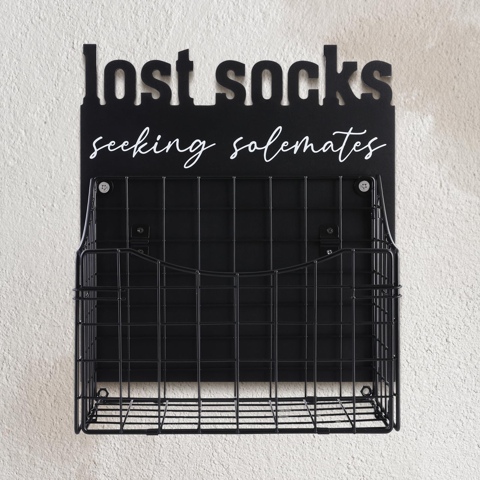 TSIMHOMED Lost Socks Basket - Creative Laundry Room Organization and Decor, Black Metal Lost Socks Laundry Sign, Housewarming Gifts