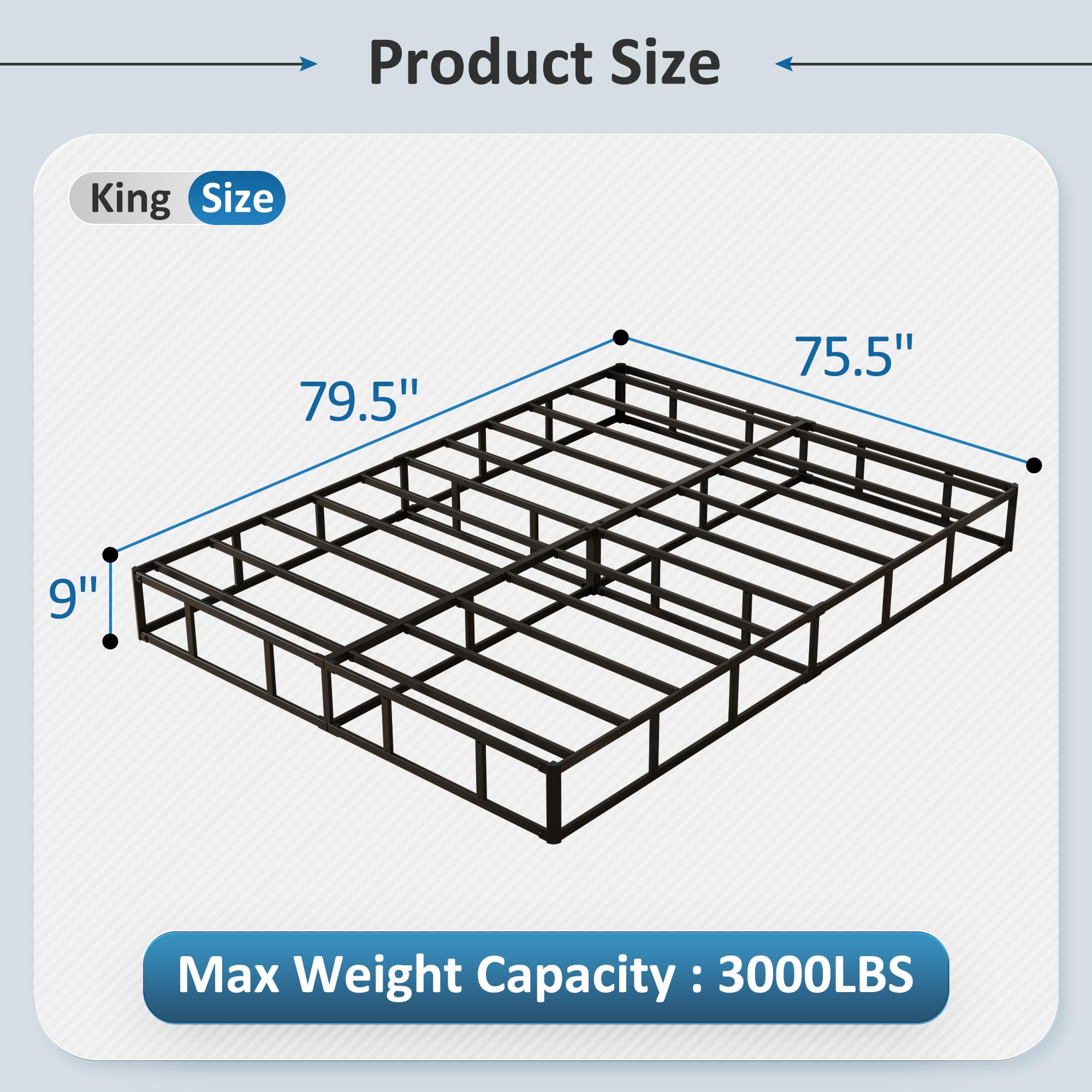 DiaOutro King Size Box Spring, 9 Inch Heavy Duty Bed Base with Fabric Cover, No Noise Mattress Foundation for Bed, Easy Assembly, Black