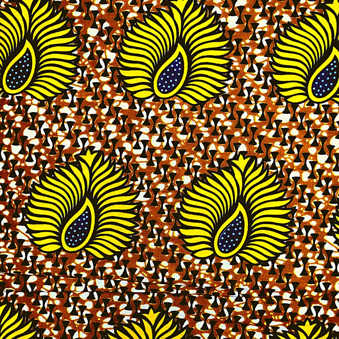 African Fabrics by The Yard - Modern Mudcloth, Ankara, Kitenge and Kente Print Patterns - Brown and Yellow