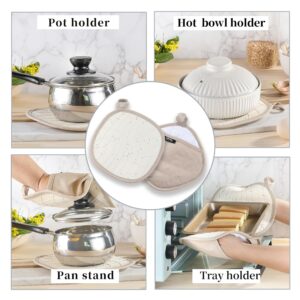 2PCS Silicone Pot Holders, OHOLA Stylish Heat Resistant Hot Pads with Pockets, Non Slip Potholders for Kitchen Baking and Cooking (7.87 x 7.87 Inches, Cream-Colored)