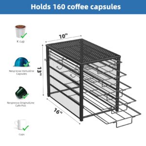 Simple Trending 5-Tier Coffee Pod Holder for K-Cup, 160 Pod Pack Capacity Rack, Metal, Black