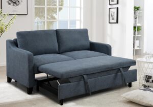 zighth 69'' convertible queen size sleeper sofa bed, modern linen loveseat sofa couch with pull out bed and adjustable backrest for living room. blue