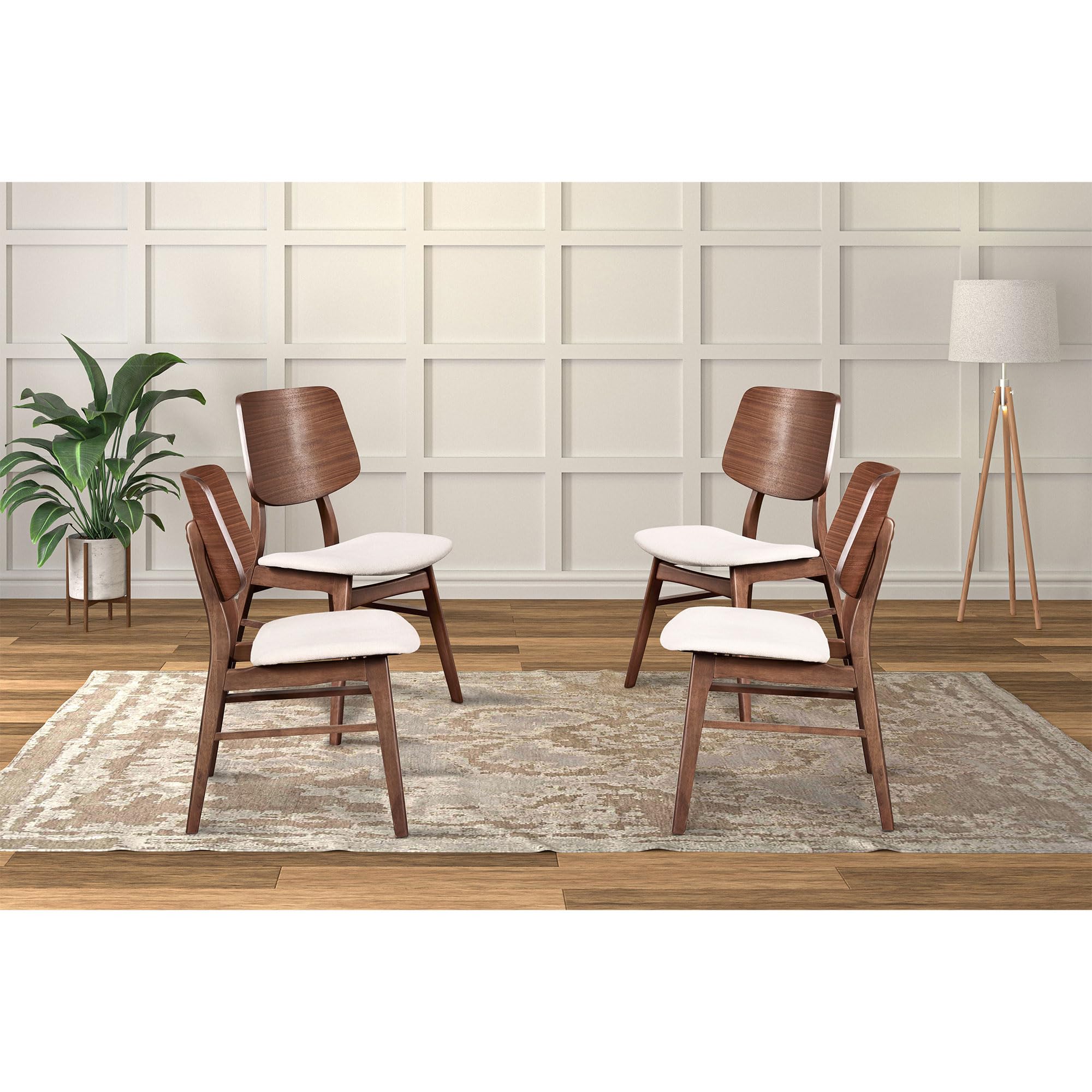 New Classic Furniture Oscar Dining Chair (Set of Four), 100% Polyester Natural Beige Fabric, Walnut Brown Finish