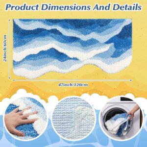 Tinideya Blue Wave Rug 47 x 24 Inch Tufted Ocean Waves Area Rug Ocean Rug with Nonslip Backing Coastal Bathroom Rugs Washable 3D Waves Bath Mats for Home Living Room Bathroom Bedroom Kitchen Decor