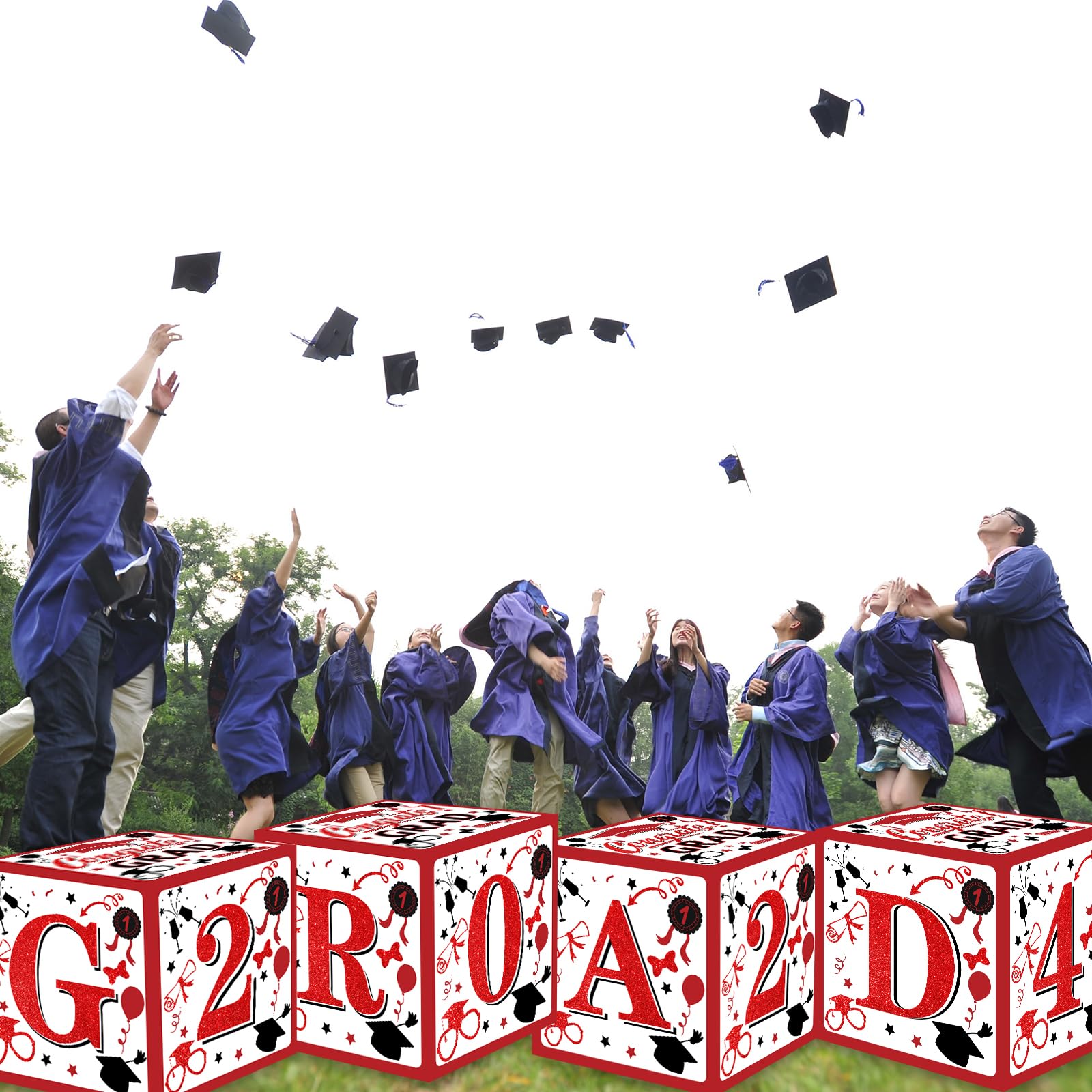 Graduation Party Decorations Class of 2024 Red and Black Graduation Balloon Boxes "Grad 2024" Letters Graduation Decorations Class of 2024 Balloon Boxes (Red)