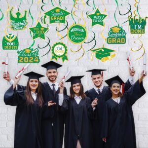 54 Pieces Graduation Decorations Class of 2024, Graduation Hanging Swirl for Congrats Grad Party Decorations Green and Gold Graduation Party Supplies