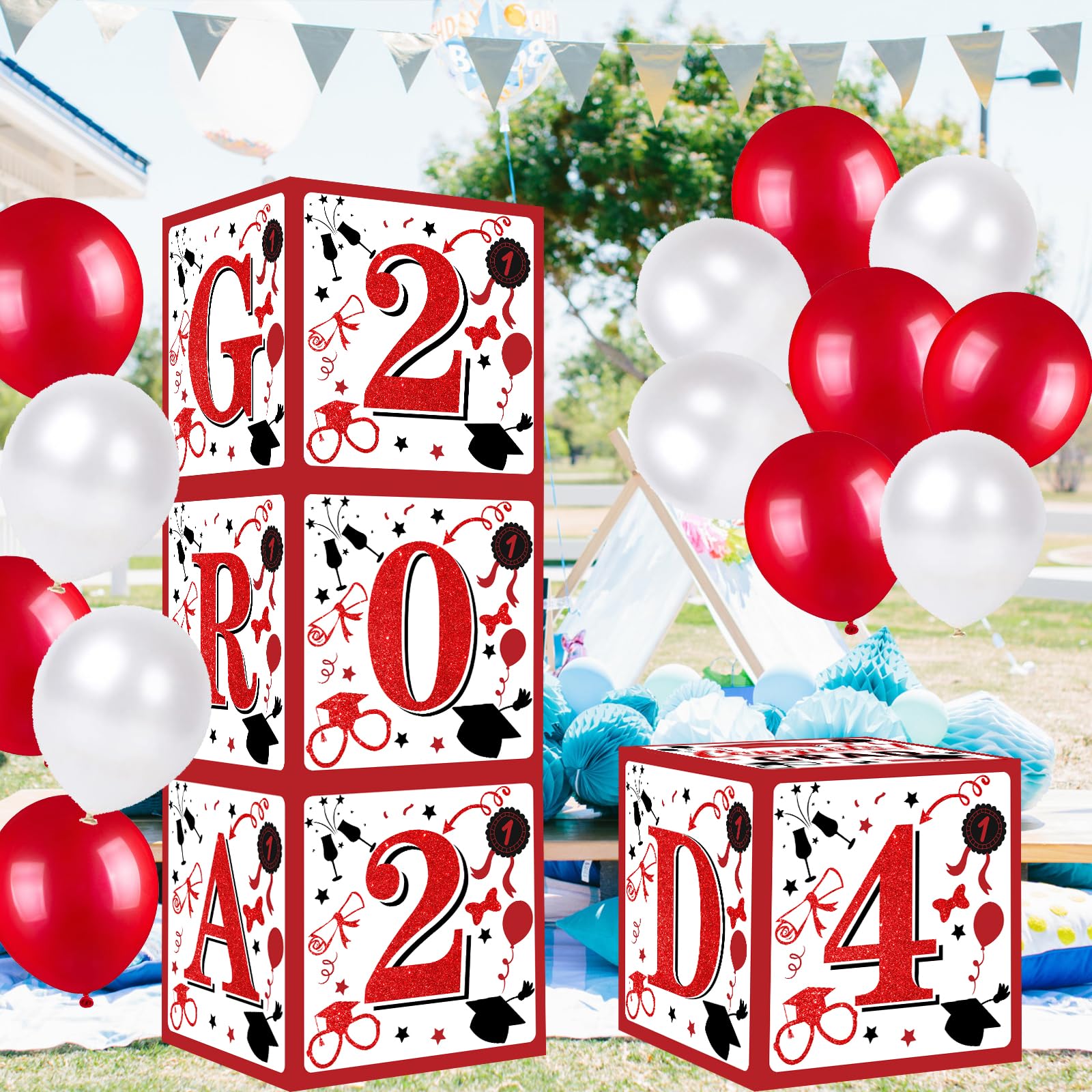 Graduation Party Decorations Class of 2024 Red and Black Graduation Balloon Boxes "Grad 2024" Letters Graduation Decorations Class of 2024 Balloon Boxes (Red)