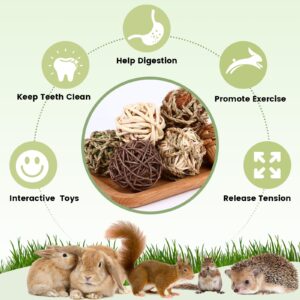 VESPRO Bunny Chew Grass Balls, Rolling Chew Toys for Small Animals, Natural Chew Grass Toys and Bunny Treats for Rabbits, Guinea Pigs, Chinchillas, Hamsters, Mice Teeth Grinding (8 Pcs)