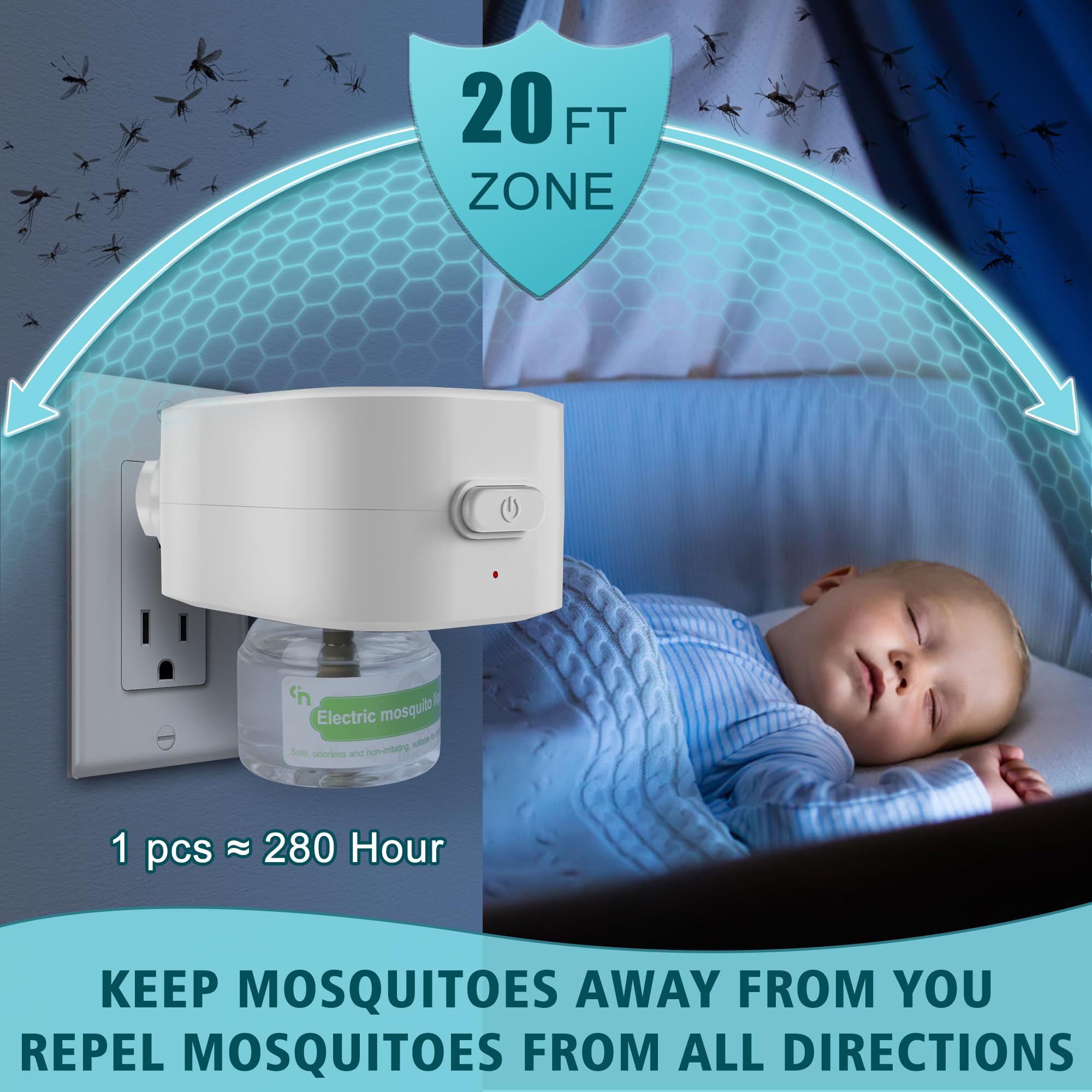 Moskiller Mosquito Repeller, Electronic Mosquito Repellent Plug in, Include 1 Pack 280 Hr Repellent Refills for Home, Bedroom, Office, Kitchen