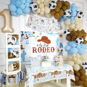 YJDFWAUT Cowboy 1st Birthday Party Decorations, My First Rodeo Birthday Party Supplies, Cowboy 1st Birthday Balloon Arch Balloon Box Photo Banner Highchair Banner Crown foy Baby Boy 1st Birthday