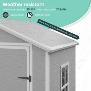 UDPATIO Outdoor Resin Storage Shed 6x4.5 FT, Plastic Garden Shed for Bike, Garbage Can, Tool, Outside Sheds & Outdoor Storage Storage Box with Lockable Door for Backyard, Patio, Lawn, Grey & White