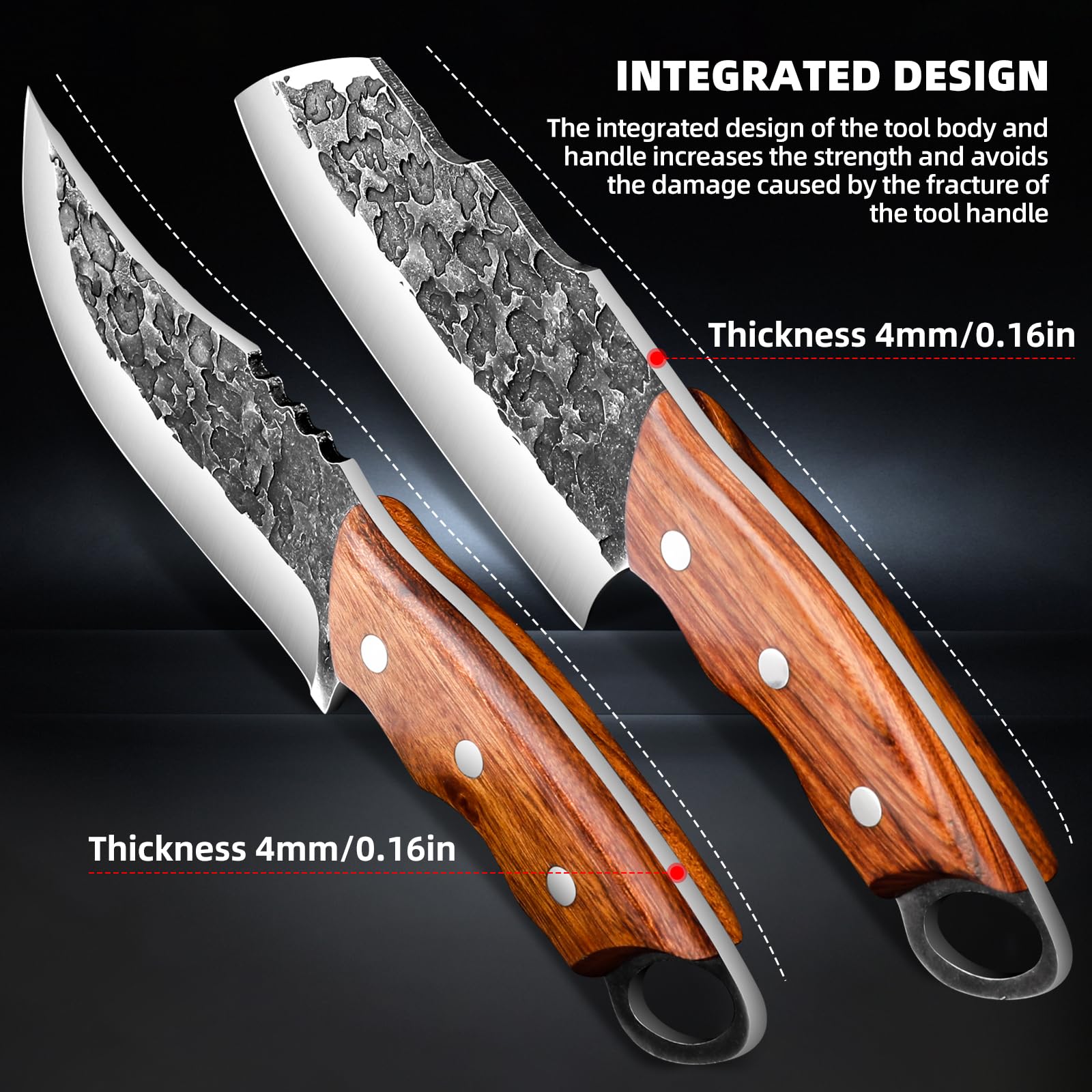 VARLEA 3 Piexcs Hand forged chef's knife kitchen knife set, with Solid Wood Handle & leather Knife Sheath. Suitable for Outdoor camping BBQ, Meat Cleaver Knife,Kitchen tool,