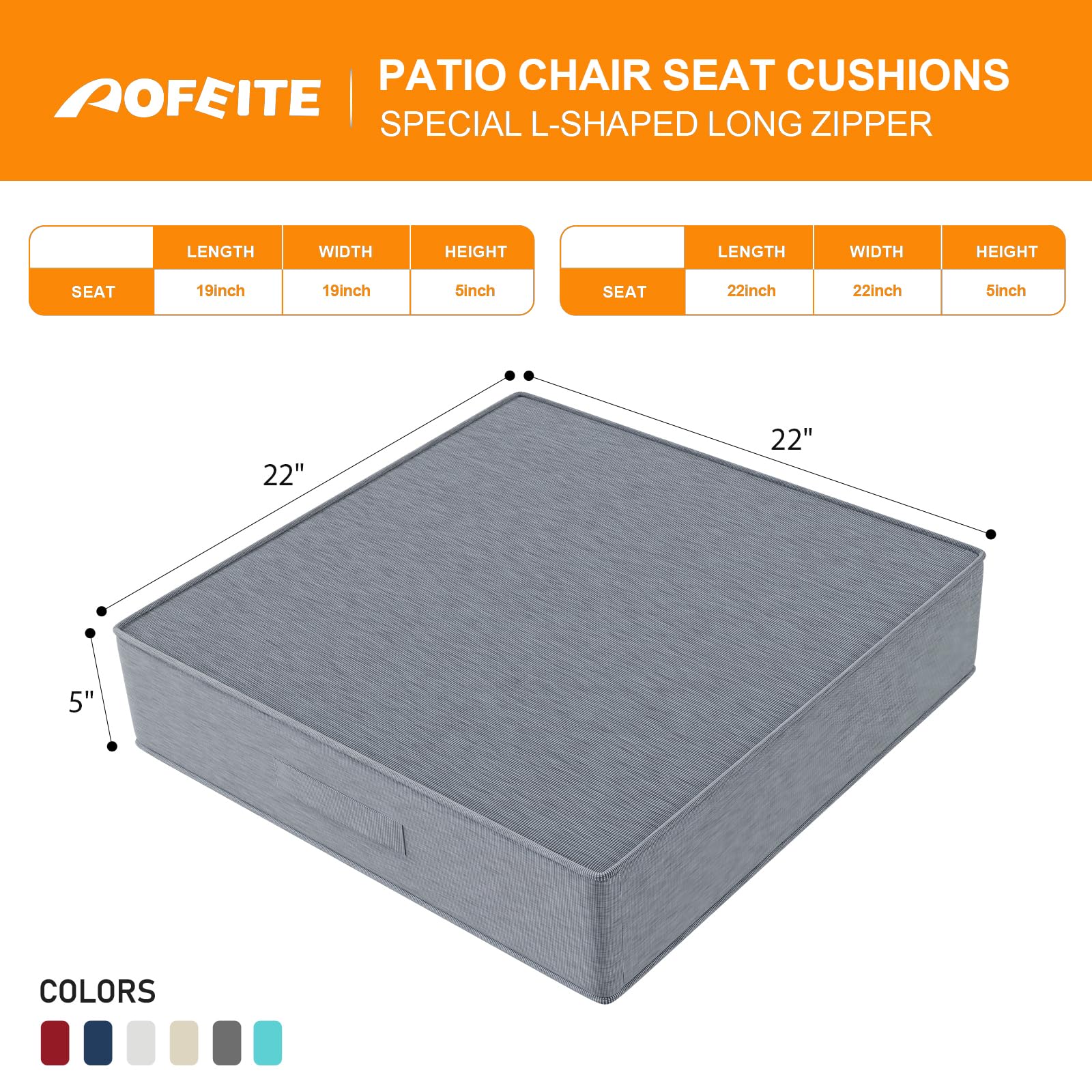 AOFEITE Outdoor Olefin Chair Cushions 22"x22"x5" Set of 4 Waterproof Patio Seat Cushions for Patio Furniture with 4-Level Color Fastness Sofa Pads with Handle DIY Straps for Yard Garden, Light Gray