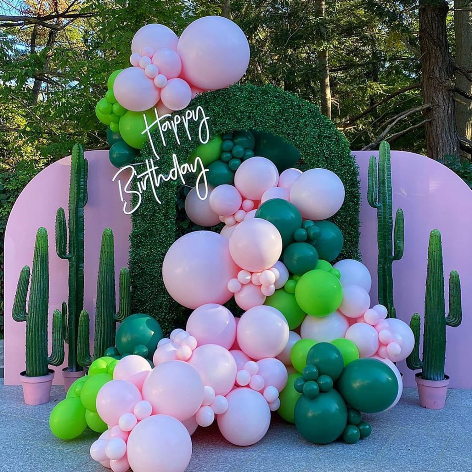 144Pcs Cactus Fiesta Balloon Arch Garland Kit Hot Pink Green Cactus Foil Balloons for Mexican Cactus Taco Birthday Party Summer Jungle Hawaiian Luau Succulent Tropical Party Decorations