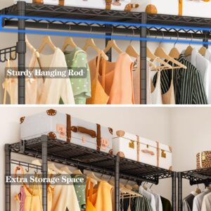 Exglobol Rolling Clothes Rack, Heavy Duty Garment Rack for Hanging Clothes, Wire Adjustable Rolling Clothing Rack with Lockable Wheels & 2 Hanger Rods