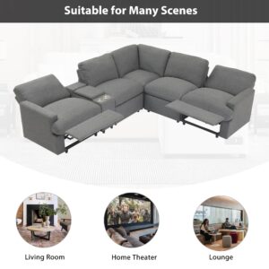 Bellemave Power Recliner Corner Sofa L-Shape Sectional Sofa Home Theater Reclining Sofa Modern 5-Seater Couch with Storage Box, Cup Holders, USB Ports and Power Socket for Living Room (Dark Grey)