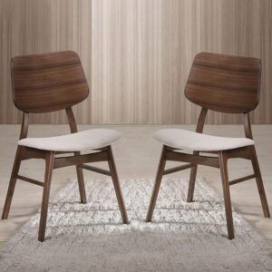 New Classic Furniture Oscar Dining Chair (Set of Four), 100% Polyester Natural Beige Fabric, Walnut Brown Finish