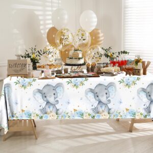 Juweked 3 Pcs Blue Elephant Baby Shower Tablecloth for Boy Baby Shower Table Cloths Rectangle It's A Boy Baby Shower Tablecloth Baby Shower Plastic Table Cover Gender Reveal Decor, 70.8" x 42.5"