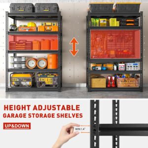 REIBII 72" H Garage Shelving Sturdy Garage Storage Shelves Heavy Duty Shelving 5-Tier Adjustable Garage Shelves Load 2500 Lbs Metal Shelves for Storage Garage Shelf 2 Pack, 72" H x36 W x18 D