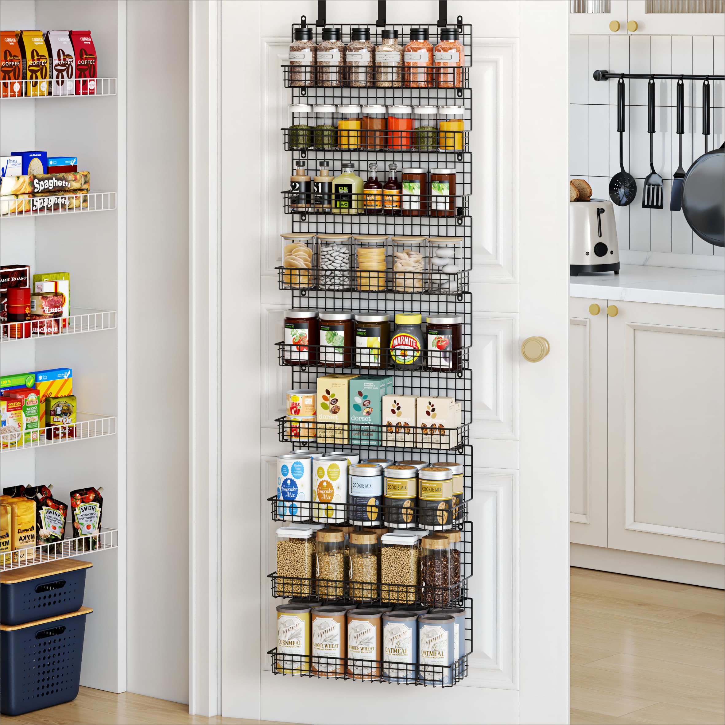 JKsmart 9-Tier Spice Rack Organizer with Door Hook, Wall Mount, and Extra Large Capacity for Pantry Door – Stylish Black Design for Effortless Organization, Ultimate Kitchen Storage Solution