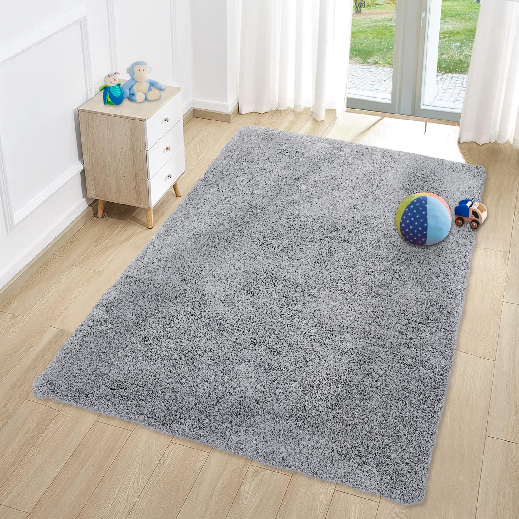 Memoryfield Ultra Soft Rug for Living Room 5x8 Solid Shaggy Area Rug Furry Rug for Kids Room Plush Bedroom Area Rug Shag Rug Nursery Fluffy Rug, 5' x 8' Grey