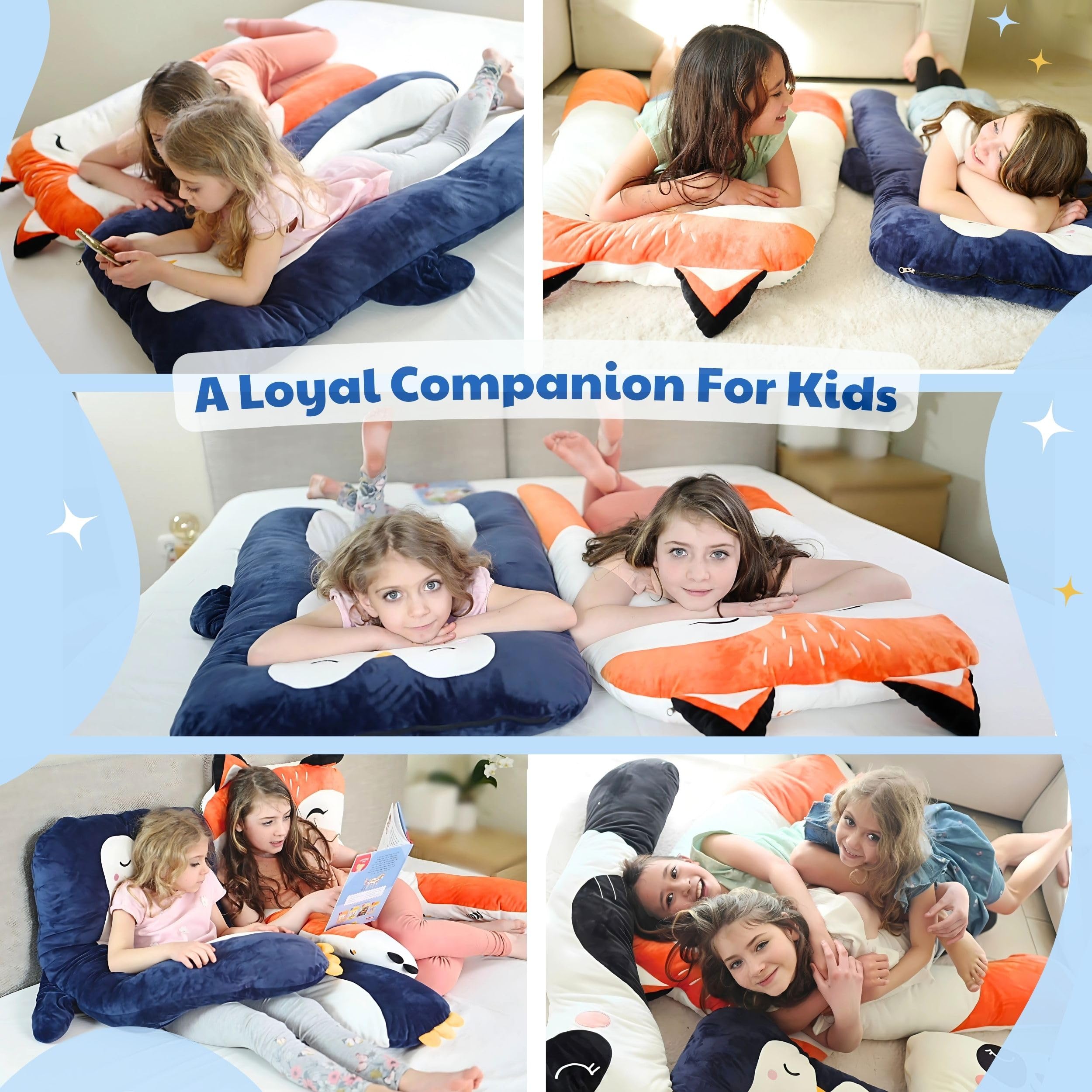 Penguin Kids Body Pillow - 47" U-Shape Long Plush Animal Pillow for toddlers, Sleeping, Reading, ADHD & Special Needs Comfort, Anxiety, Washable Cover, Snuggle Fun Cuddle Pillow for Boys & Girls