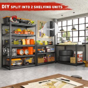 REIBII 72" H Garage Shelving Sturdy Garage Storage Shelves Heavy Duty Shelving 5-Tier Adjustable Garage Shelves Load 2500 Lbs Metal Shelves for Storage Garage Shelf 2 Pack, 72" H x36 W x18 D