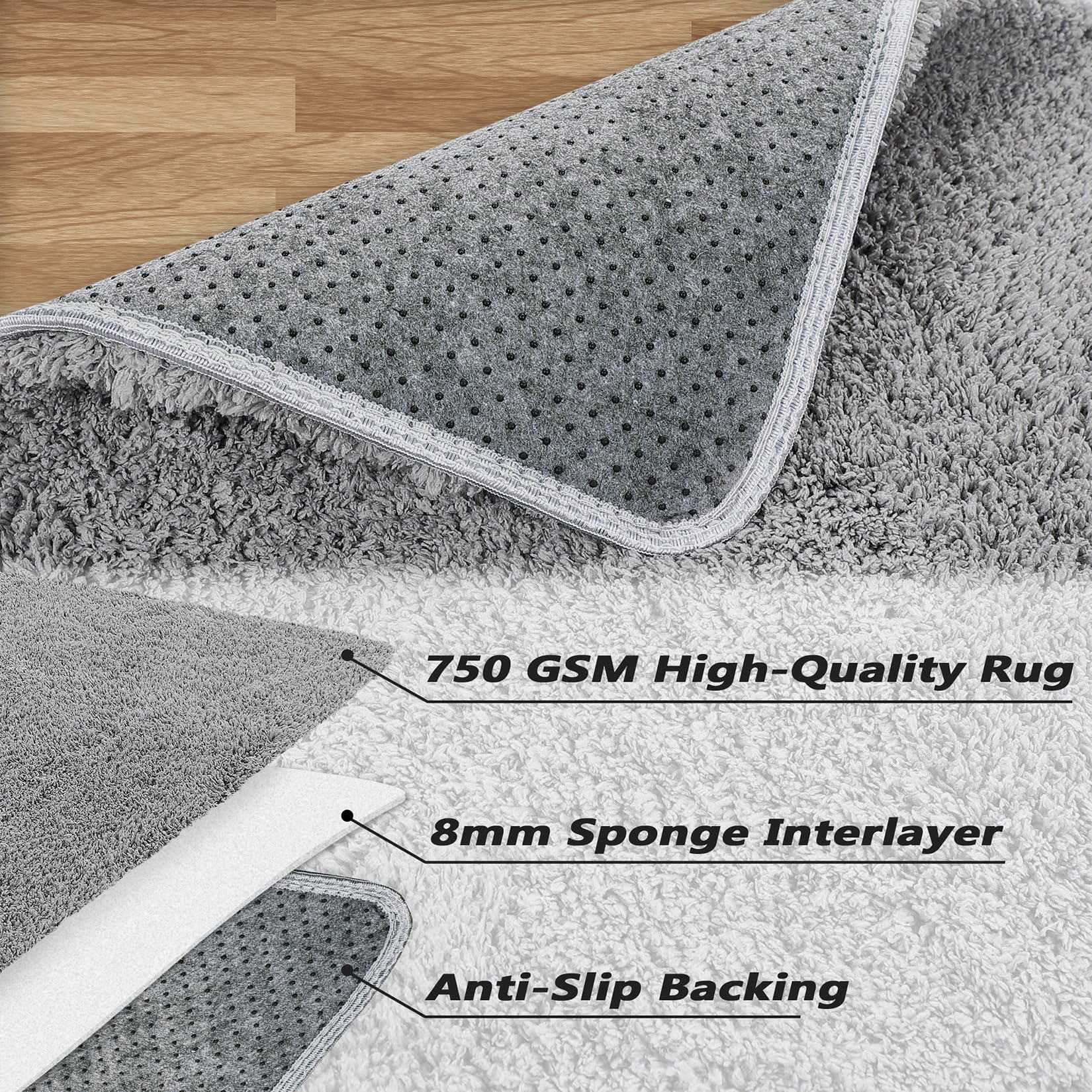 Memoryfield Ultra Soft Rug for Living Room 5x8 Solid Shaggy Area Rug Furry Rug for Kids Room Plush Bedroom Area Rug Shag Rug Nursery Fluffy Rug, 5' x 8' Grey