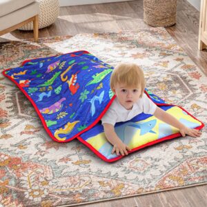 TANOSHII Kids Nap Mat Set 53”x21” – Includes Pillow and Fleece Blanket – Daycare and Preschool Must Haves for Toddlers – Dinosaur Pattern