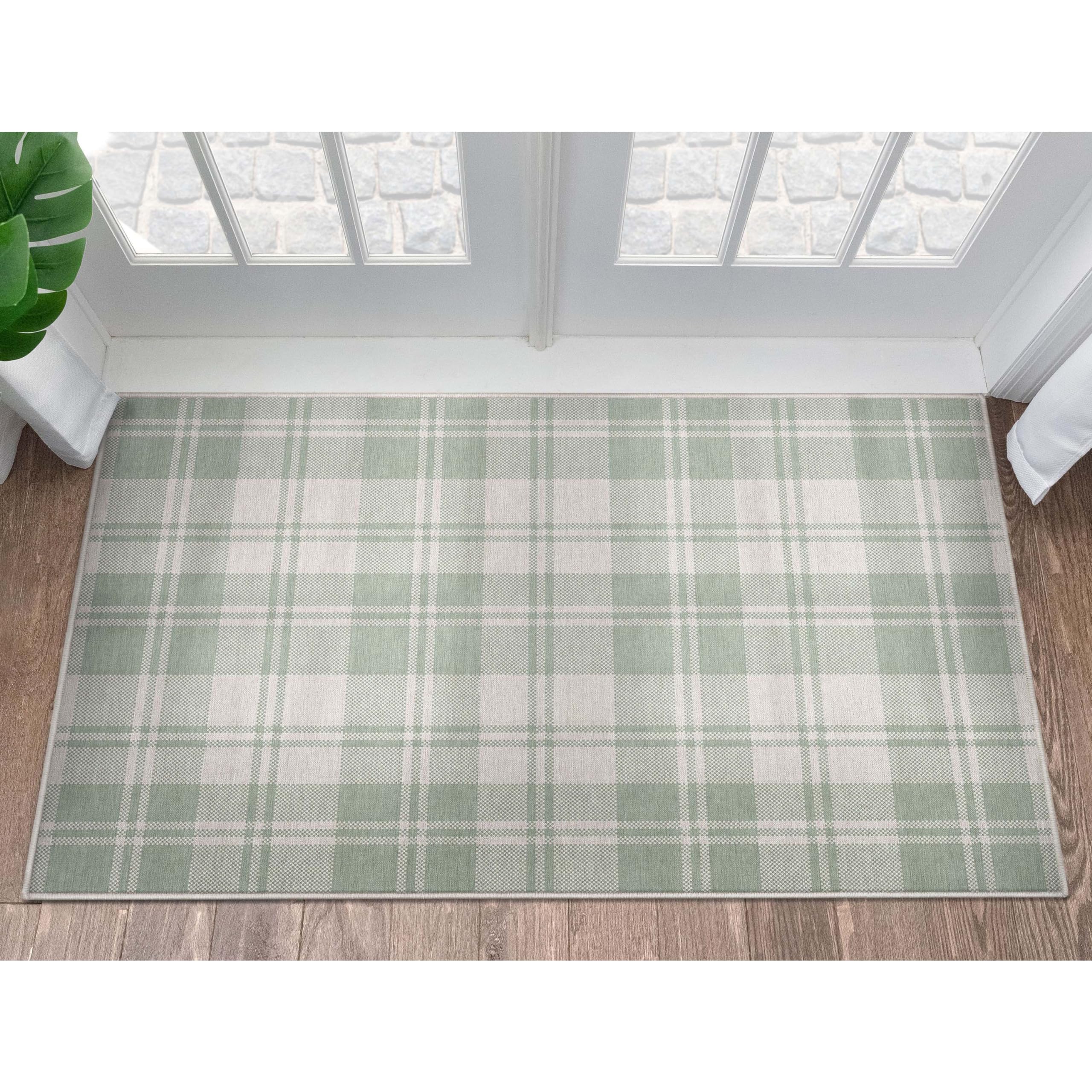 Well Woven Apollo Flatwoven Plaid Green 3'3" x 5' Area Rug