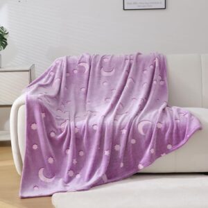 niopos glow in the dark purple blanket for girls 3 4 5 6 7 8 9 10 11 12 year old birthday gifts star moon purple throw blanket for girls women 40x60 inch