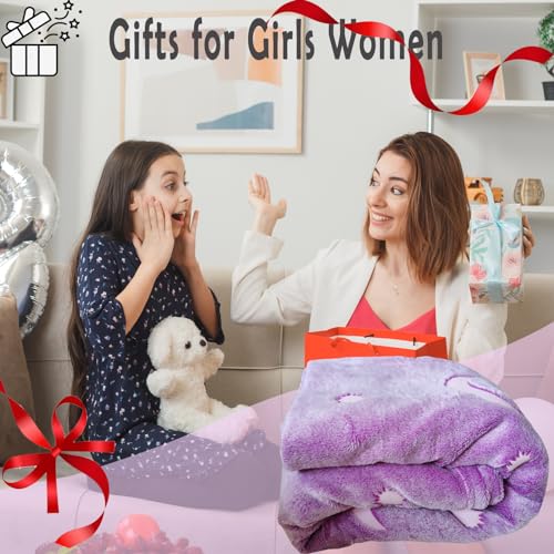 Niopos Glow in The Dark Purple Blanket for Girls 3 4 5 6 7 8 9 10 11 12 Year Old Birthday Gifts Star Moon Purple Throw Blanket for Girls Women 40x60 Inch