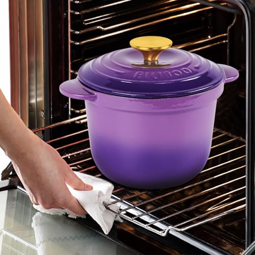 AILIBOO 2 Quart Dutch Oven Pot with Lid – Dual Handles,for No Knead Bread Baking, Sourdough Loaf, Non-Coated & Non-Toxic Ceramic Small Bread Oven Pan-purple