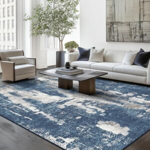 beimo area rugs 5x7 for living room bedroom machine washable modern abstract soft large blue rugs with non slip backing, floor carpet for dining room