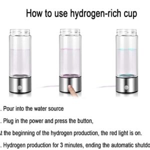 Hydrogen Water Bottle, Portable Hydrogen Water Ionizer Machine, Hydrogen Water Generator, Rechargeable Hydrogen Rich Water Glass Health Cup for Home Travel（Silver）