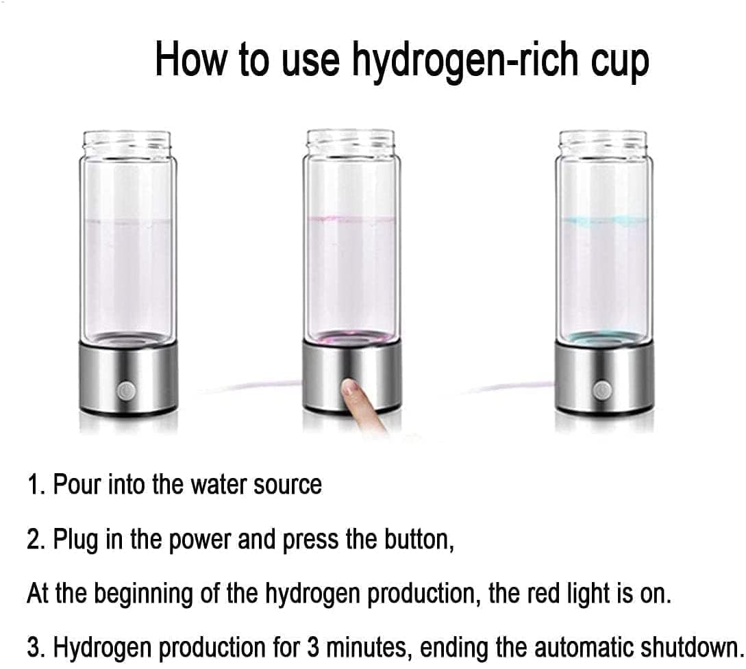 Hydrogen Water Bottle, Portable Hydrogen Water Ionizer Machine, Hydrogen Water Generator, Rechargeable Hydrogen Rich Water Glass Health Cup for Home Travel（Silver）