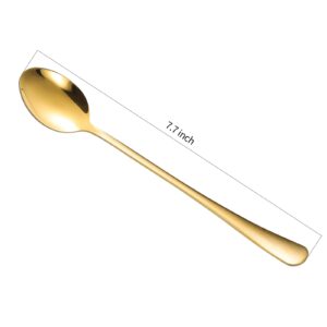 TSWEIHOME 7.7-Inch Gold Iced Tea Spoons Long Handle Stainless Steel, Coffee Stirring Spoons, Long Ice Cream Spoons, Long Handled Teaspoons, Cocktail Stirring Spoons, Dessert Spoons，Set of 4