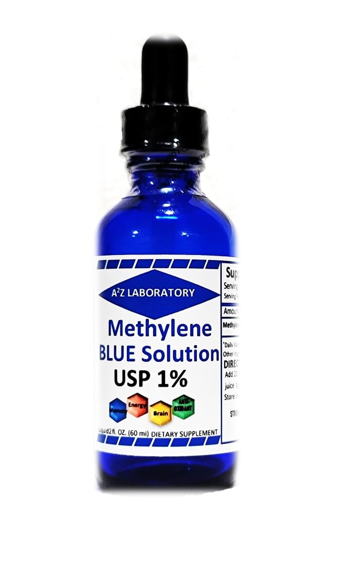 Methylene Blue 1% A2Z Laboratory | USP-Grade Methylthioninium Chloride Liquid | High Purity Dietary Supplement for Brain Function & Cognitive Health | No Formaldehyde (1) 50ml Glass Dropper Bottle