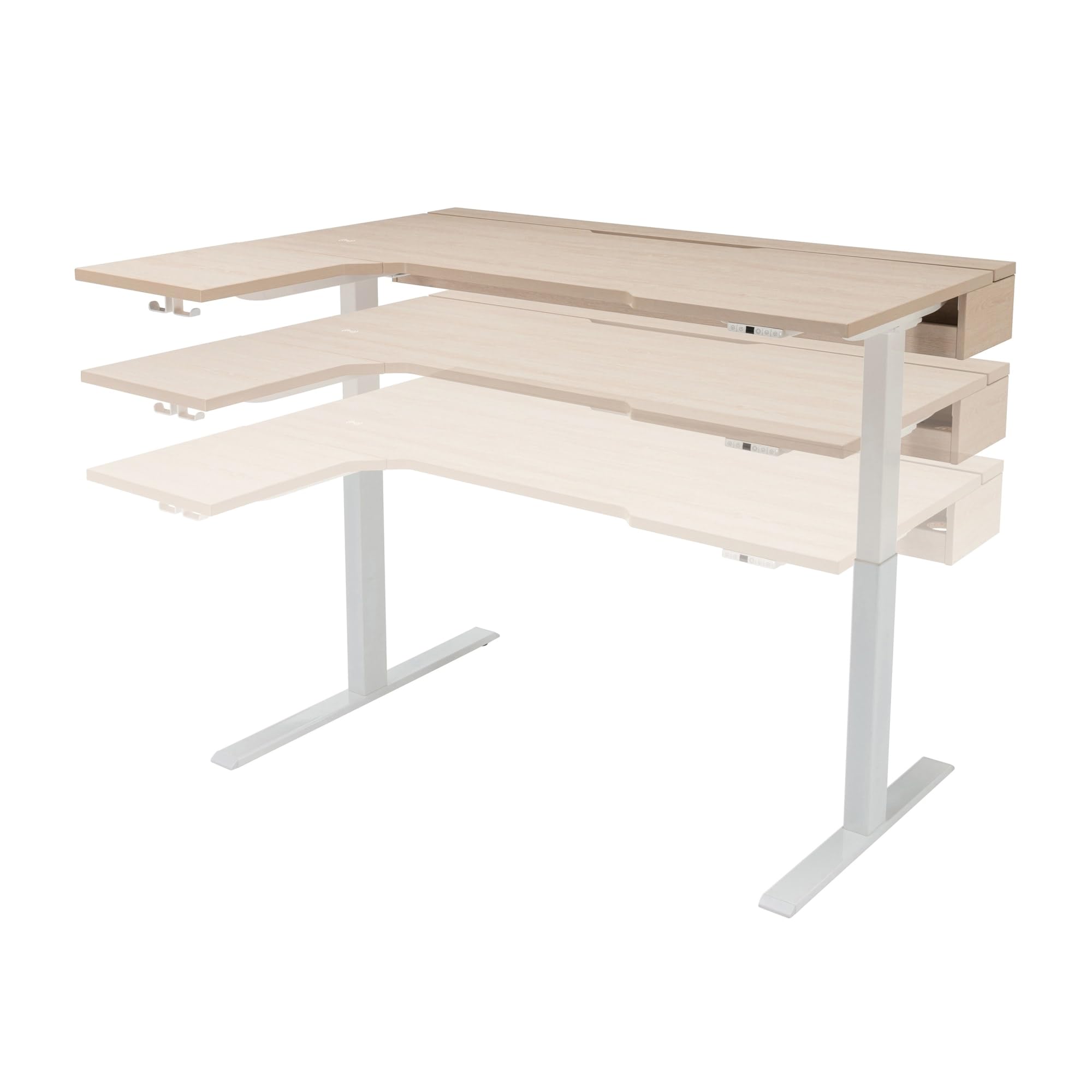 Realspace® Koru Electric 59"W L-Shaped Height-Adjustable Standing Desk with Integrated Power & Charging, Natural Oak