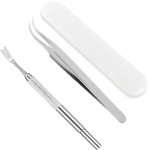 yogini stainless steel tick removal kit,tick tweezers, tick fork and portable storage case,tick removal tool for humans and pets (1 set)