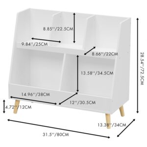 Kids Bookshelf with Toy Organizer, 5 Cubbies Children's Toy Shelf, 2-Tier Open Bookcase, Book Display Storage Organizer with Legs, Toy Storage Cabinet for Children's Room, Playroom White A