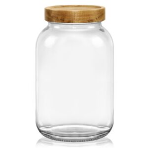 yoenktss 1 gallon glass jar with airtight lid, wide mouth mason jar with wood lid, glass storage jars for kitchen to store flour, rice, beans, grains, oats, pasta, sugar, cookies