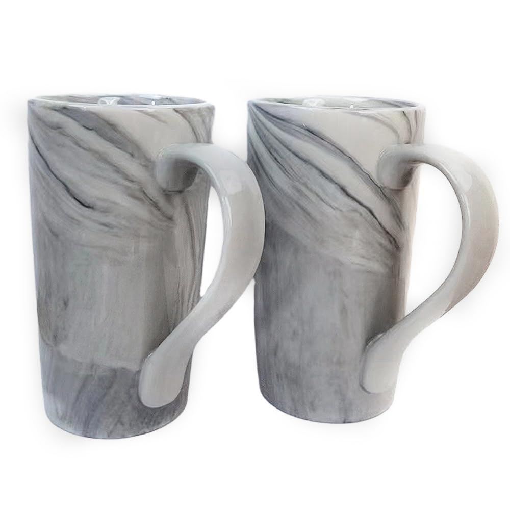 NBABSR 20 OZ Large Coffee Mugs,Tall Coffee Mugs with Handle, Marble Ceramic Latte Cups Set of 2, Porcelain Bulk Big Tea Cups for Men Women Gifts Mom and Dad,Grey