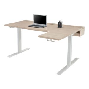 realspace® koru electric 59"w l-shaped height-adjustable standing desk with integrated power & charging, natural oak