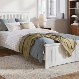 AFI, Becket Twin XL Solid Wood Low Profile Platform Bed with Matching Footboard, White