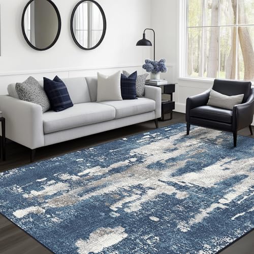 BEIMO Area Rugs 5x7 for Living Room Bedroom Machine Washable Modern Abstract Soft Large Blue Rugs with Non Slip Backing, Floor Carpet for Dining Room