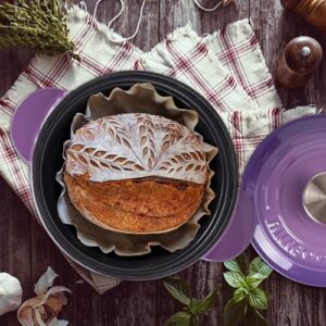 AILIBOO 2 Quart Dutch Oven Pot with Lid – Dual Handles,for No Knead Bread Baking, Sourdough Loaf, Non-Coated & Non-Toxic Ceramic Small Bread Oven Pan-purple