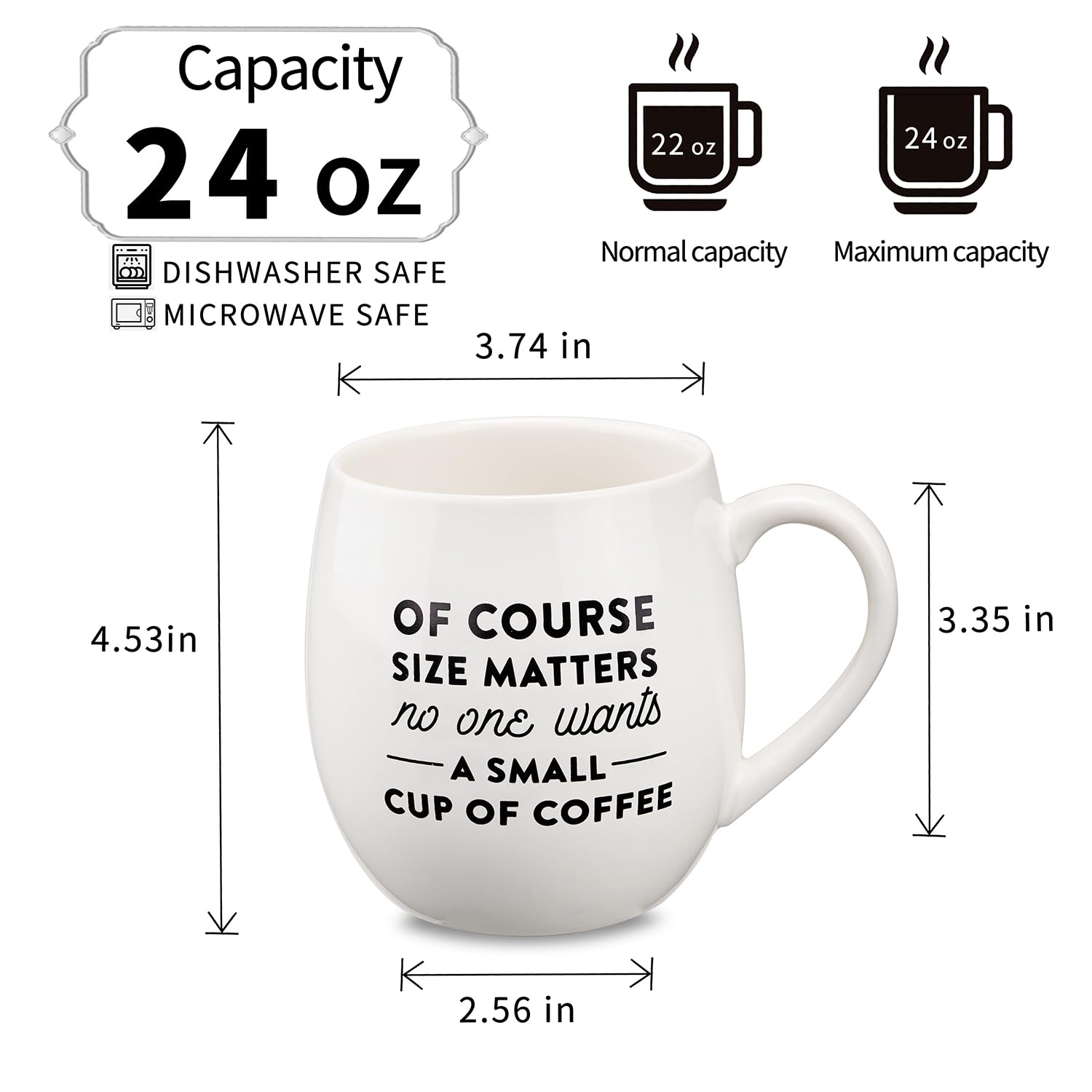 MIECOO Large Ceramic Coffee Mug, 24 Oz Coffee Cup for Office and Home, Big Jumbo Coffee Mug for Latte Milk Tea Cocoa Cereal, Dishwasher and Microwave Safe, Ideal for Family and Friends, White