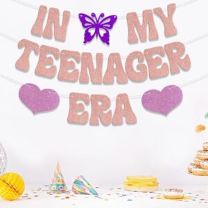 in My Teenager Era Banner,OMG UR a Teenager 13th Birthday Party Decorations,Butterfly Theme Girls 13th Birthday Party Decor,Happy 13th Birthday Anniversary Party Supplies Rose Gold Purple Red