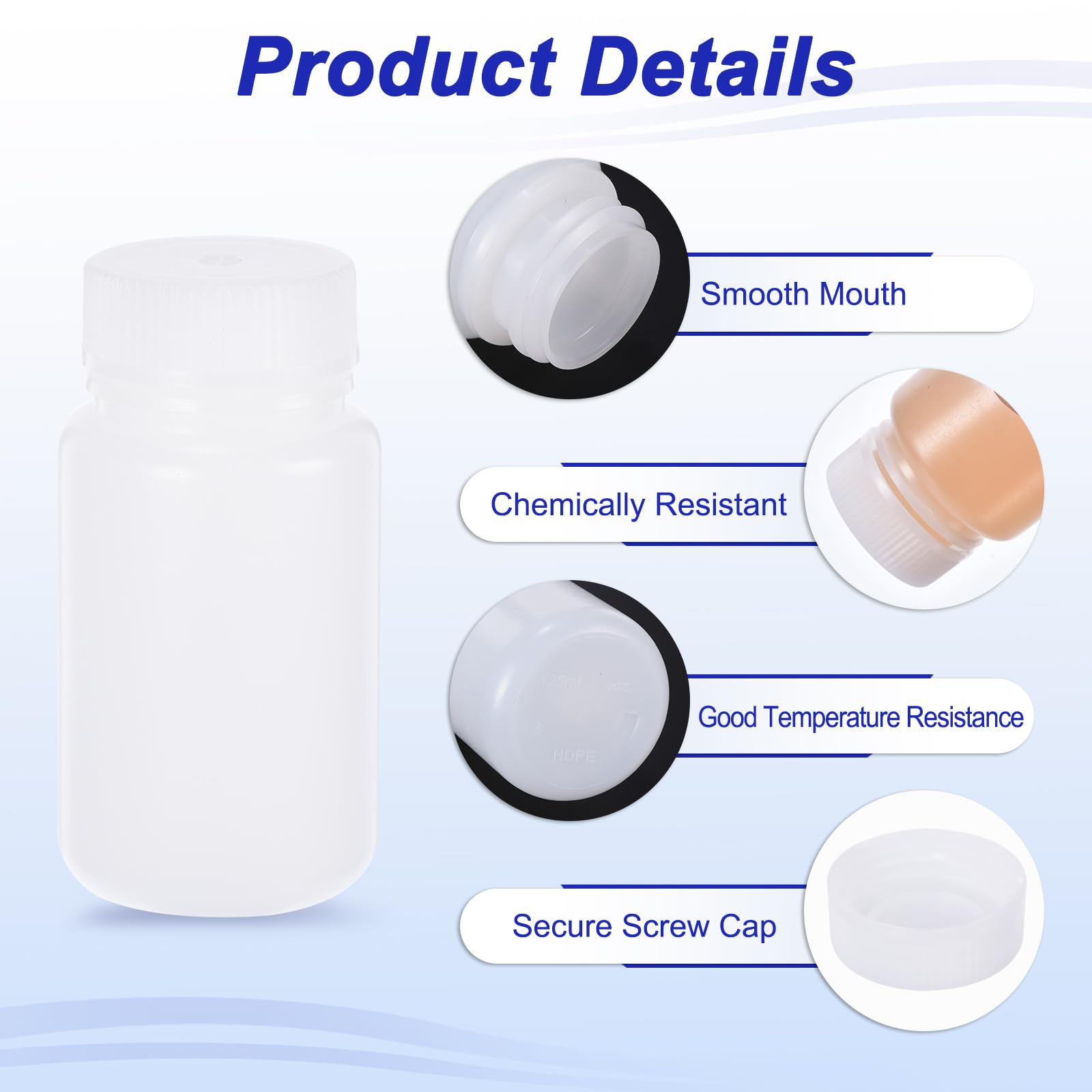 PATIKIL 24 Pcs 125ml Reagent Bottles, HDPE Wide Mouth Round Bottles with Screw Cap for Lab Water Reagent Liquids Solid Sample Storage Seal, Translucent White